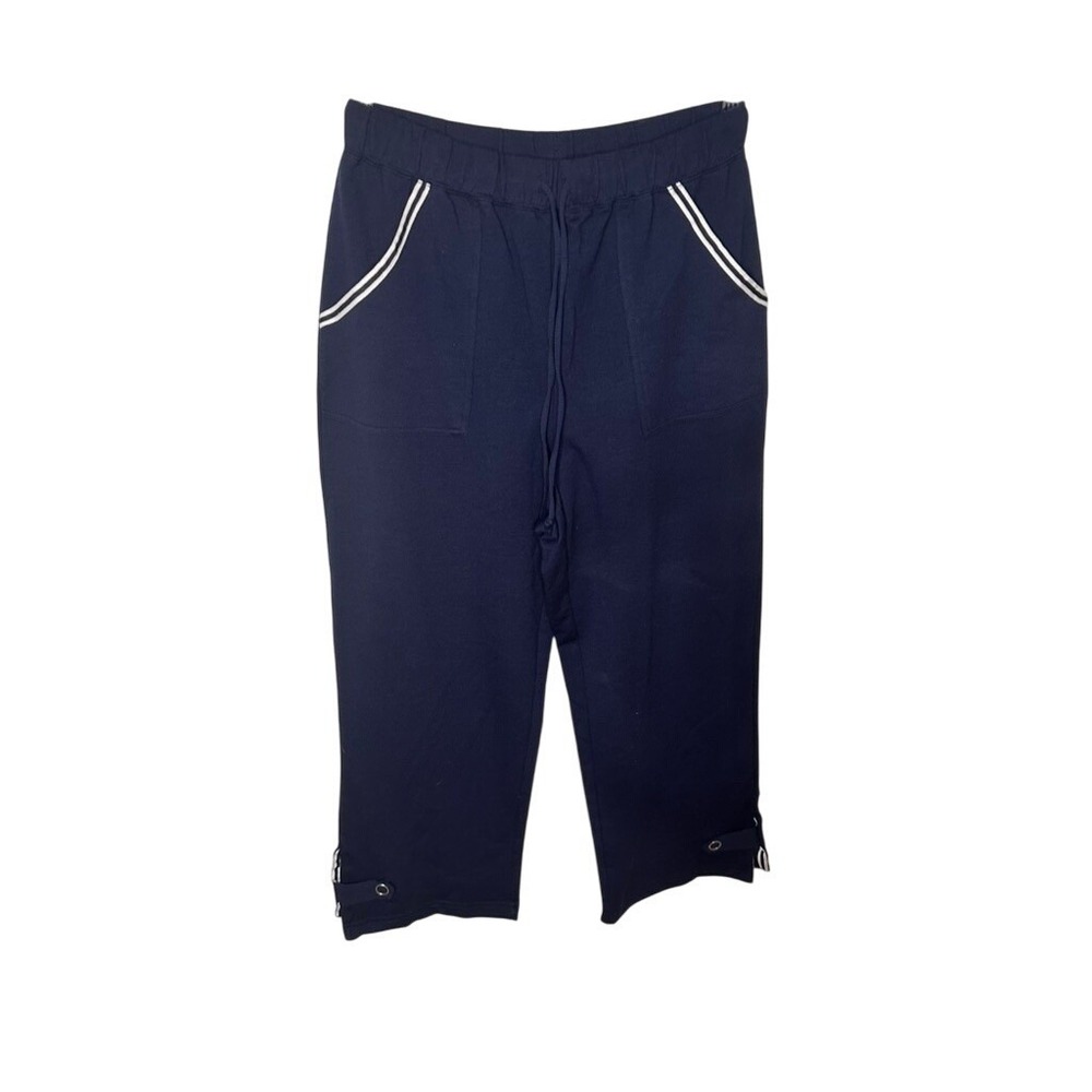 Sport Savvy Navy Blue Cropped Jogger Pants White Stripe Trim Small A15057